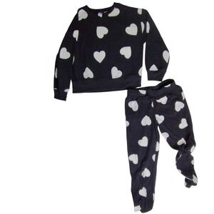 Old Navy Girls M Hearts Black Pajama‎ Set Matching Top & Bottoms Kid's Medium